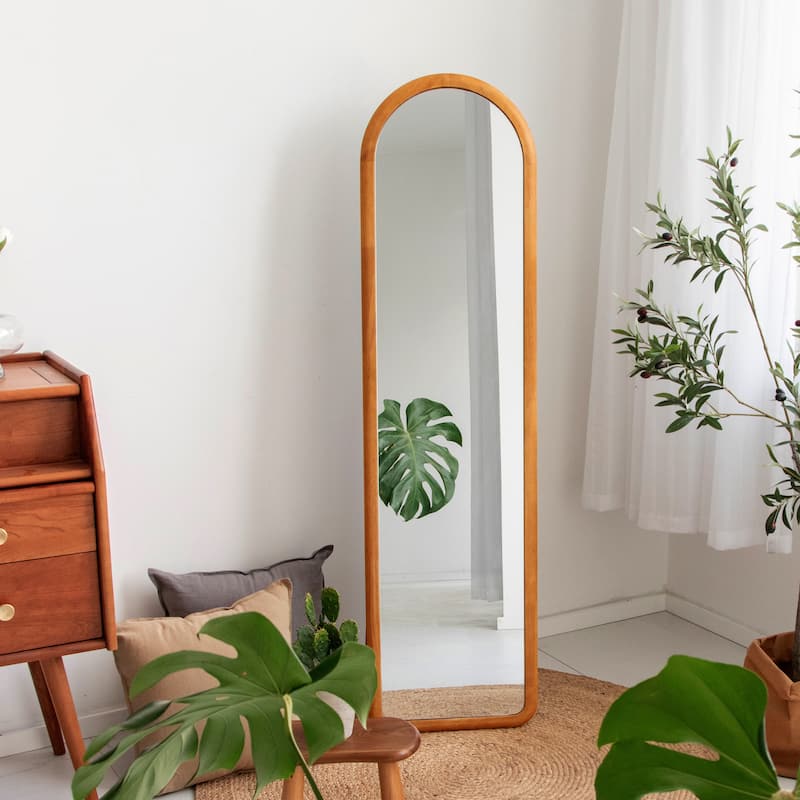 COZAYH Full Length Floor Mirror with Solid Wood Frame, Arched Top Dressing Mirror, Standing, Hanging or Leaning