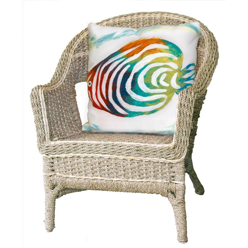 Liora Manne Visions III Rainbow Fish Indoor/Outdoor Pillow Pearl 20" Square