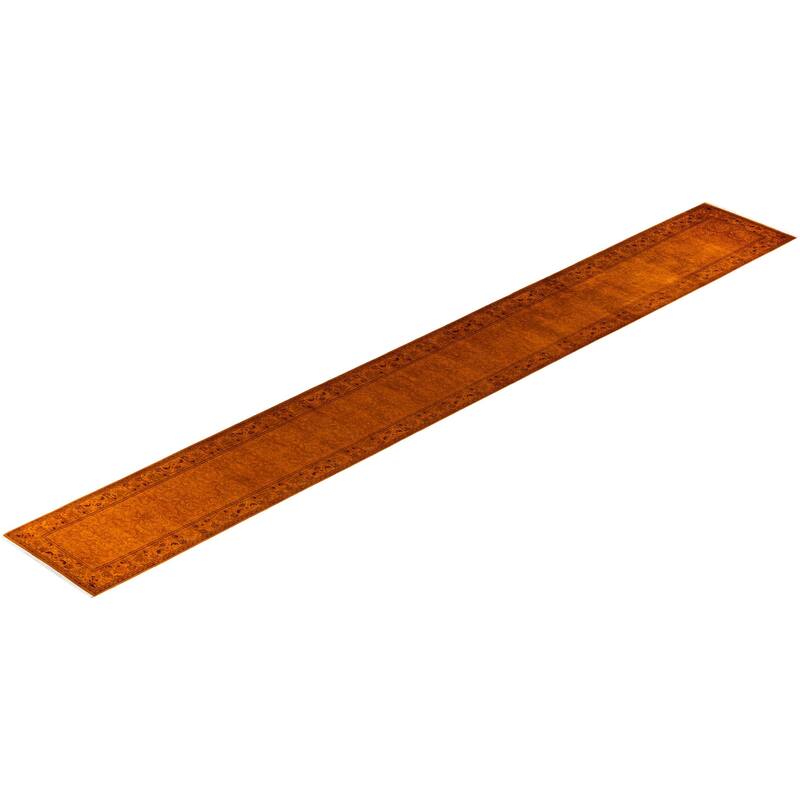 Overton Hand Knotted Wool Vintage Inspired Modern Contemporary Overdyed Gold Runner Rug - 2' 7" x 21' 4"
