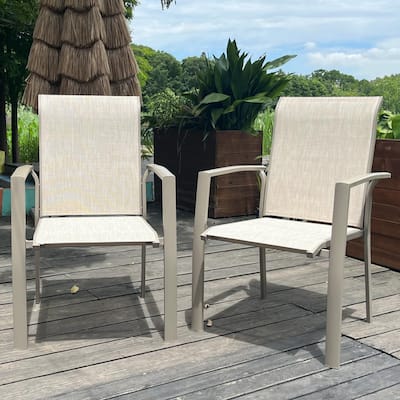 Garden Patio Chairs Set of 2, All Weather Metal Outdoor Dining Chairs, Garden, Poolsides