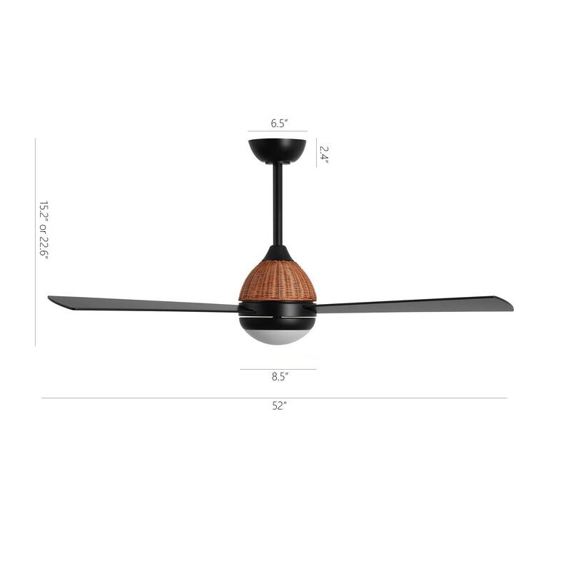 52" 3-Blade Ceiling Fan with LED Light and Remote Control