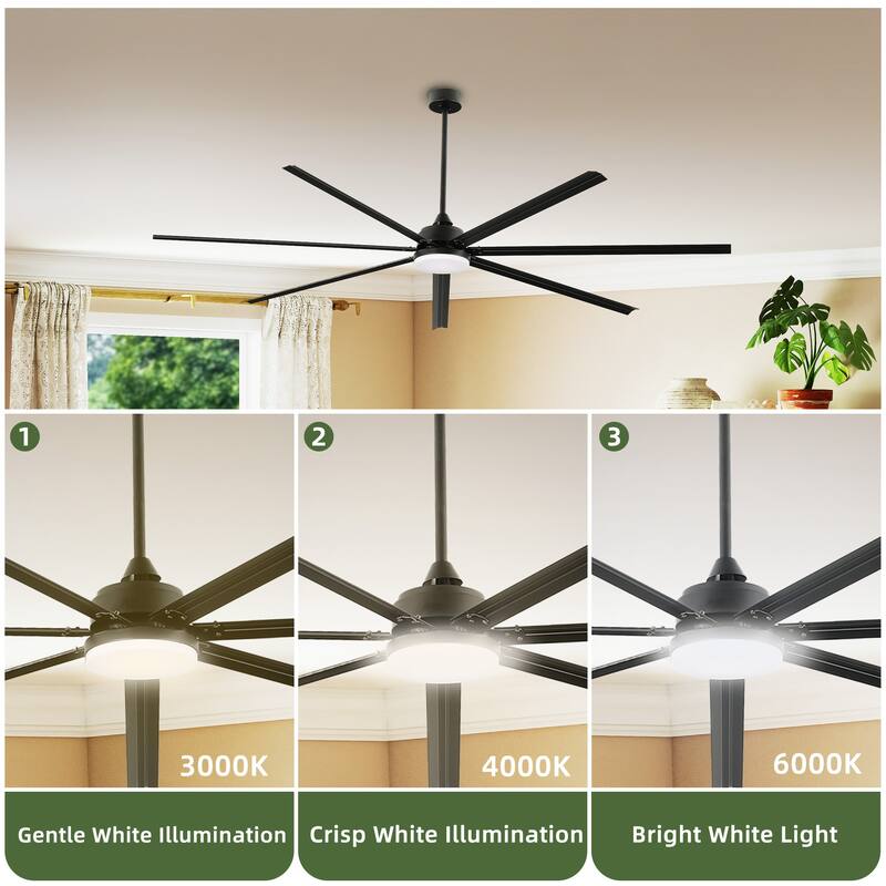 96 Inch Industrial Ceiling Fan with Light 7 Aluminum Blades and 6 Speed Remote Black