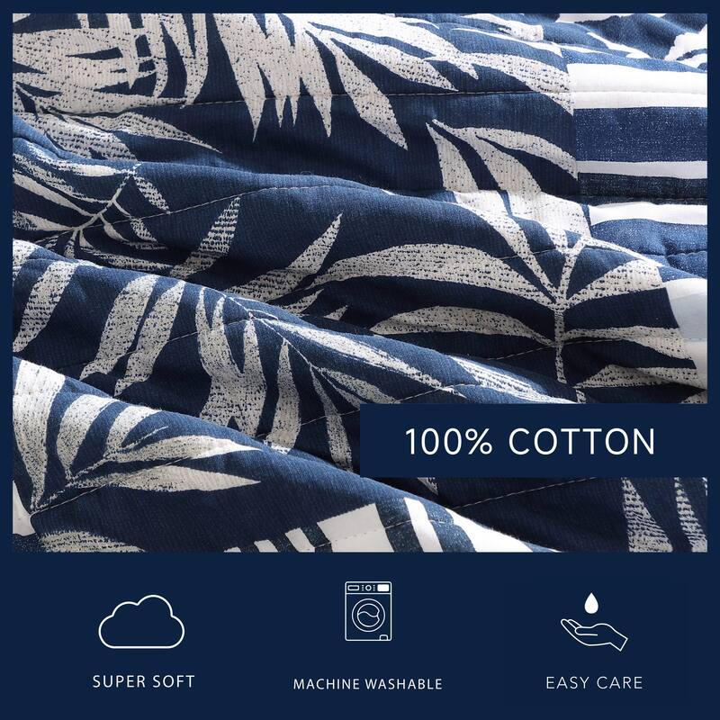 Nautica Avalon Patchwork Print Reversible Lightweight Cotton Quilt (Navy, 3 Piece Set)