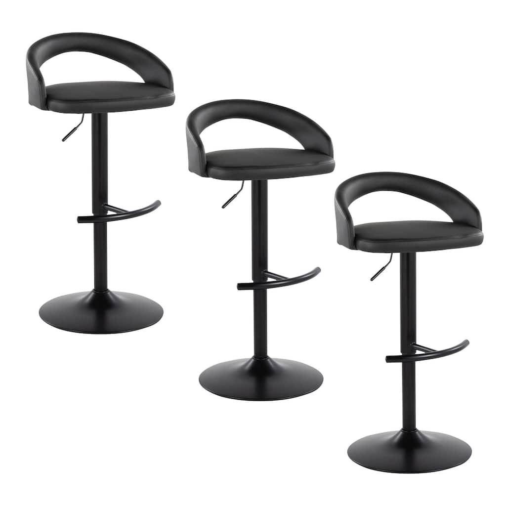 Grotto Upholstered Adjustable Barstool with Black Metal - Set Of 3