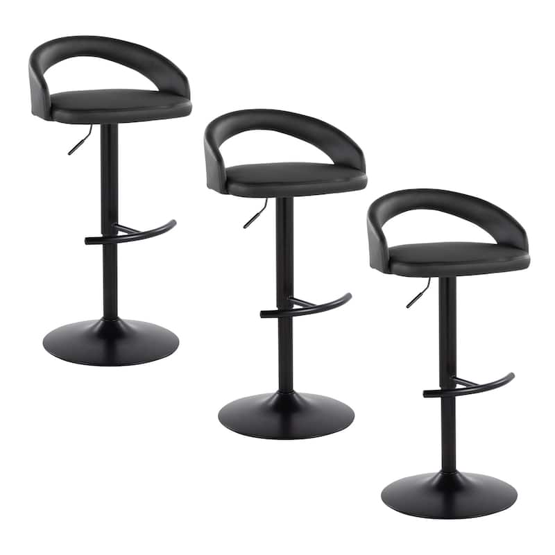 Porch & Den Stavenger Upholstered Adjustable Bar Stool with Black Metal Base & Rounded T Footrest (Set of 3)