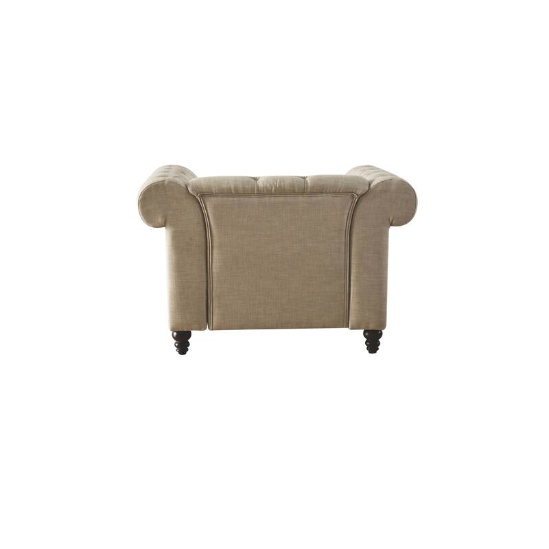 Beige 29" Linen Chair with Turned-Bun Legs