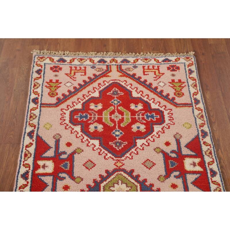 Geometric Kazak Oriental Runner Rug Hallway Handmade Wool Carpet - 2'6" x 9'10"