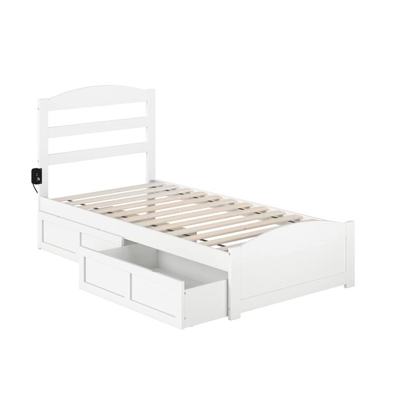 Modern Bed with Footboard & Drawers - Twin Size, White