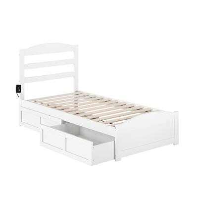 Modern Bed with Footboard & Drawers - Twin Size, White