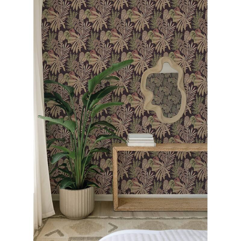 A-Street Prints Alocasia Burgundy Tropical Foliage Wallpaper