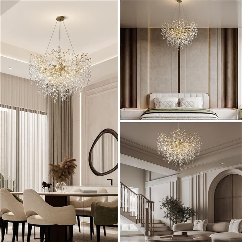 Modern Round Branch Crystal Chandelier, 600-1200mm Diameter, Marquise Cut Crystal Pendant Light