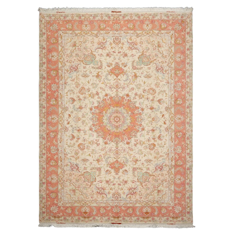 6'7''x9'11'' Hand Knotted Wool Ivory Traditional Rug - 6' 7'' x 9' 11'' - 6' 7'' x 9' 11''