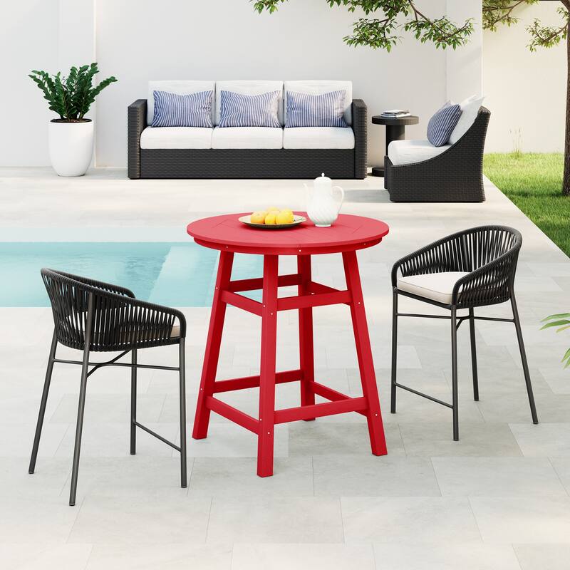 Polytrends Laguna Hdpe All Weather Outdoor Patio 35" Round Counter Table - Red