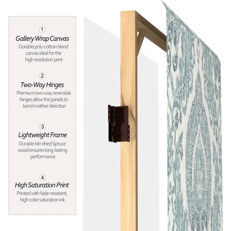 Handmade 6' Double Sided Ivory Damask Canvas Room Divider