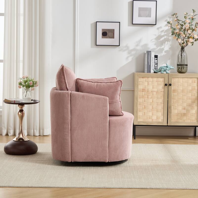 GDFStudio - Thaddeus Swivel Chair in Solid Wood Frame with 360° Metal Base.