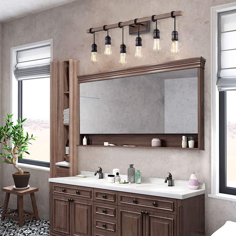 Betisa 6-light Antique Black and Faux Wood Grain Finish Wall Sconce