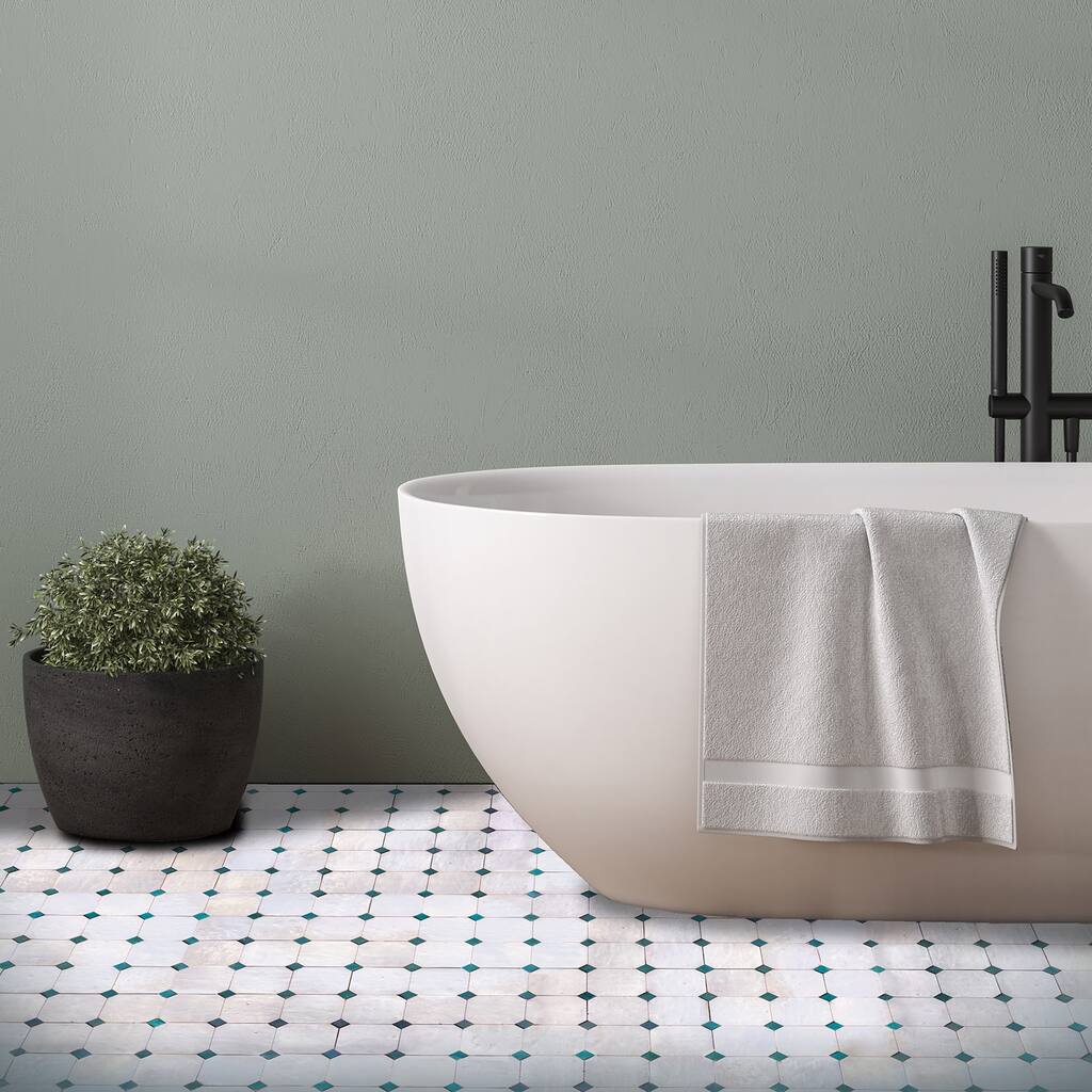 Contemporary Zellige Panels, 12" X 12" X 1/2", White - Maya blue Accents