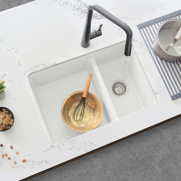 slide 2 of 19, STYLISH 27 inch Composite Granite 60/40 Double Bowl Dual Mount Sink - 27" x 18" x 9.5" White