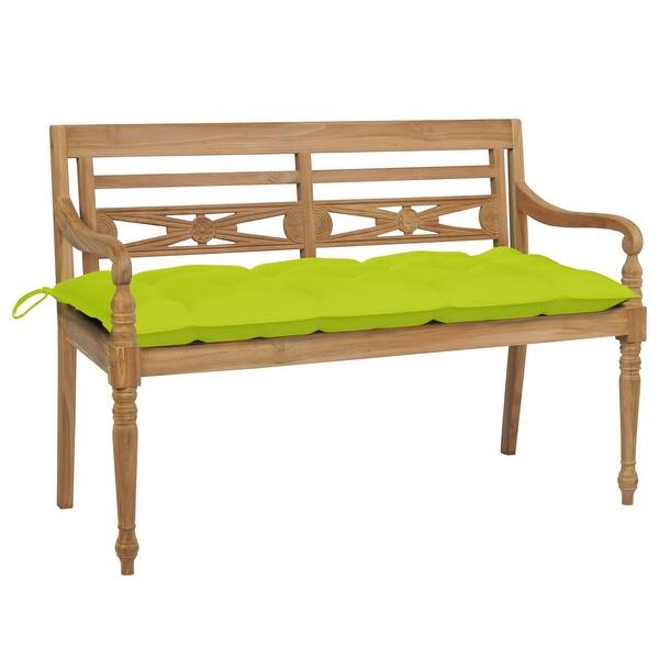 slide 2 of 8, vidaXL Batavia Bench with Bright Green Cushion 47.2" Solid Teak Wood - 47.2" x 20.3" x 33.1"