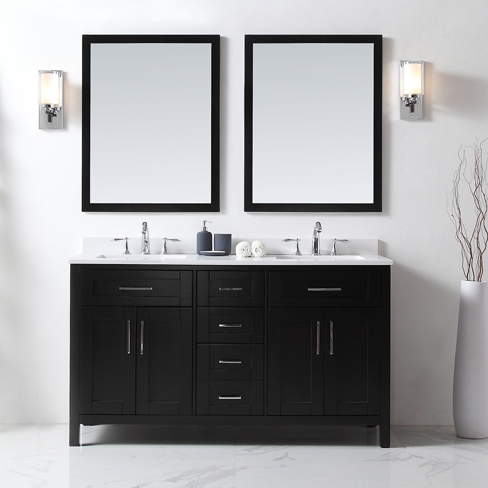 Tahoe 60in Vanity in Espresso with White Cultured Marble Top and Mirror (2 Shelves - Assembled - Double - Espresso - Transitional - Double Vanities -