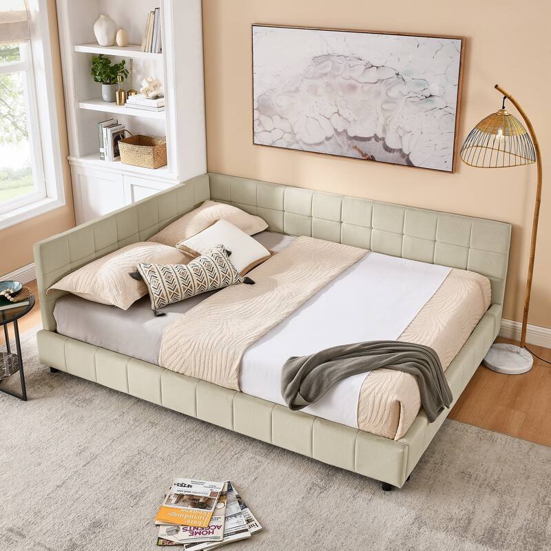L-shaped Velvet Upholstered Daybed Tufted Sofa Bed with Soft Backrest Armrests - and Optional Corner Storage Day Bed