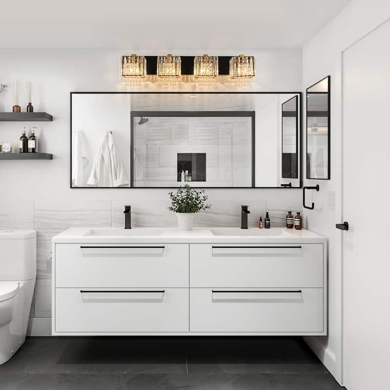 Modern Dimmable Glam Crystal Bathroom Vanity Lights Linear Black Gold Wall Light - Black & Gold
