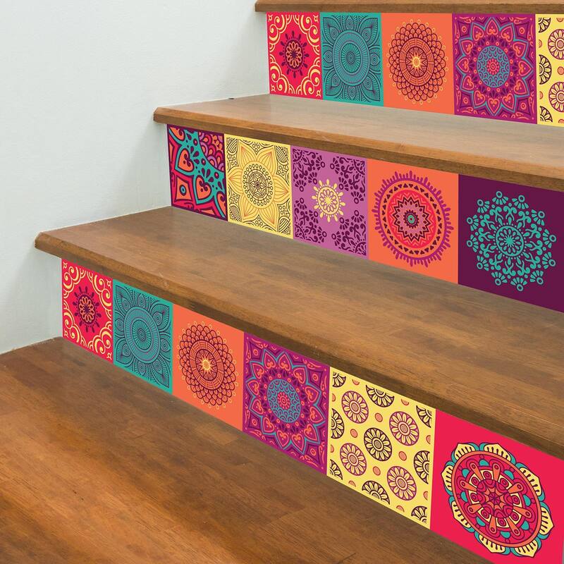 Walplus Colorful Mandala Tile Stickers Peel and Stick Wall Sticker Decal 6"x6"