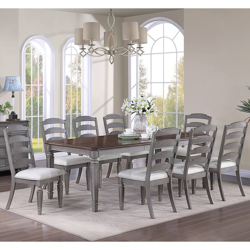 Set of 2 Upholstered Dining Chairs with Ladder Back in Light Grey