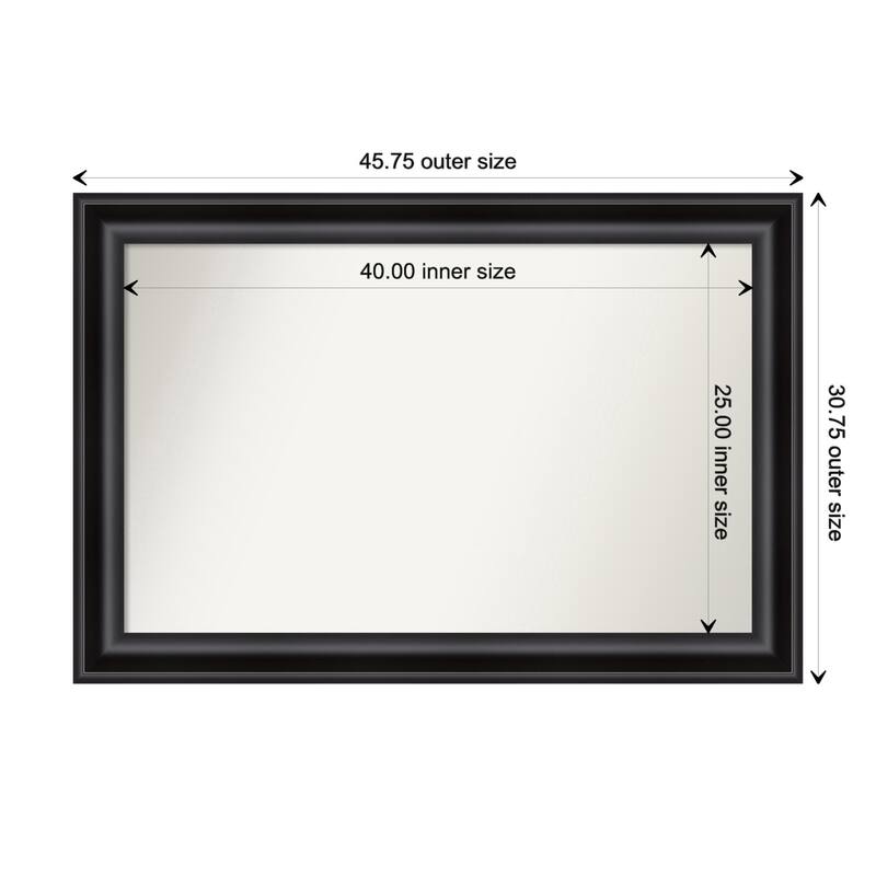 Grand Black Framed Non-Beveled Custom Wall Mirror, Bathroom Vanity Mirror - Outer Size: 45.75 x 30.75
