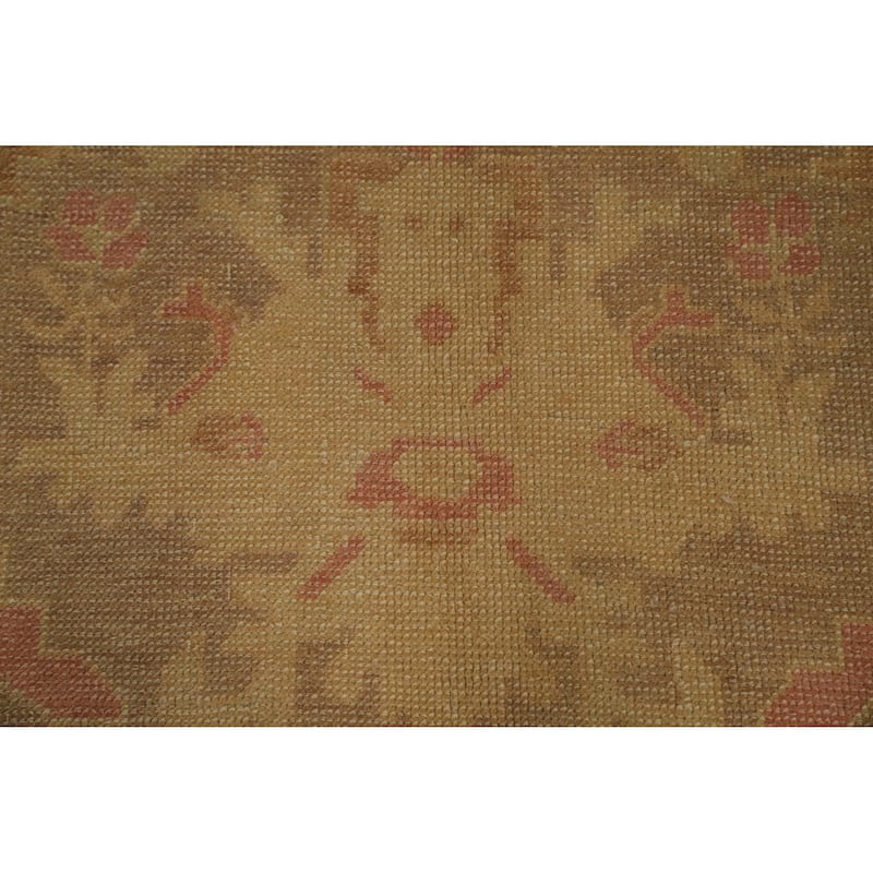 Hand Knotted Transitional Wool Carpet Brown Oushak Rug Geometric Area Rug - 12' 10'' X 9' 3''