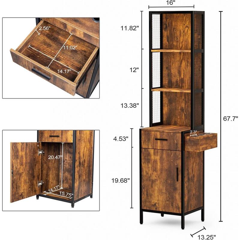 Wall Mount Salon Station for Hair Stylist, Barber Stations with 3-Tier Storage Shelf, Hair Styling Storage Cabinet with 1 Drawer