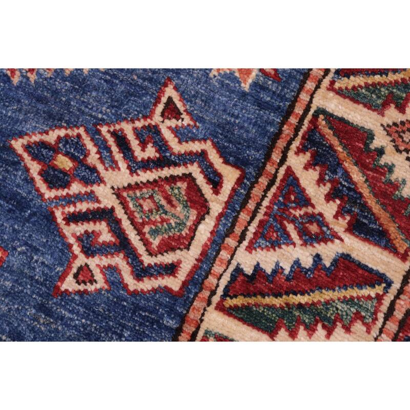 Southwestern Super Kazak Zion Blue/Beige Hand Knotted Wool Rug - 2'9'' x 3'8''