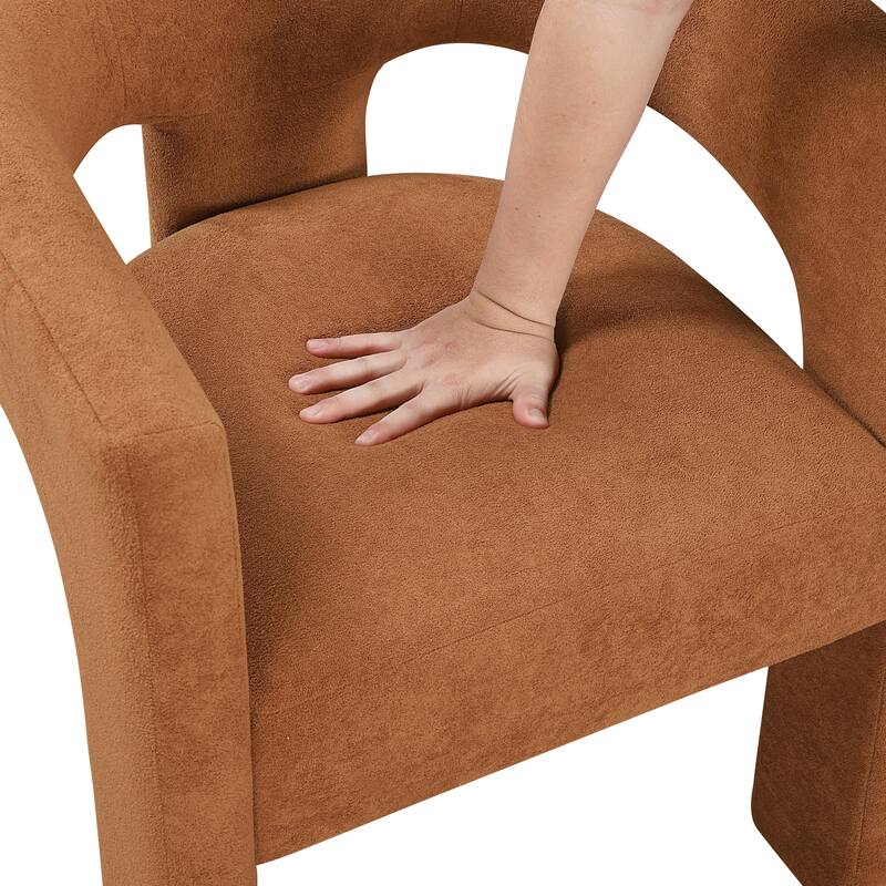 Modern Luxury Dining Furniture Elegant Side Chairs Set of 2 Orange Fabric Soft Boucle Plush Upholstery Comfortable