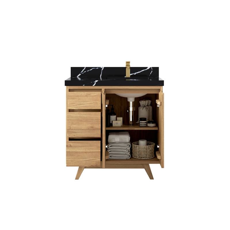 Willow Collections 36 in. W x 22 in. Madison Teak Single Right Offset Sink Bathroom Vanity with Countertop