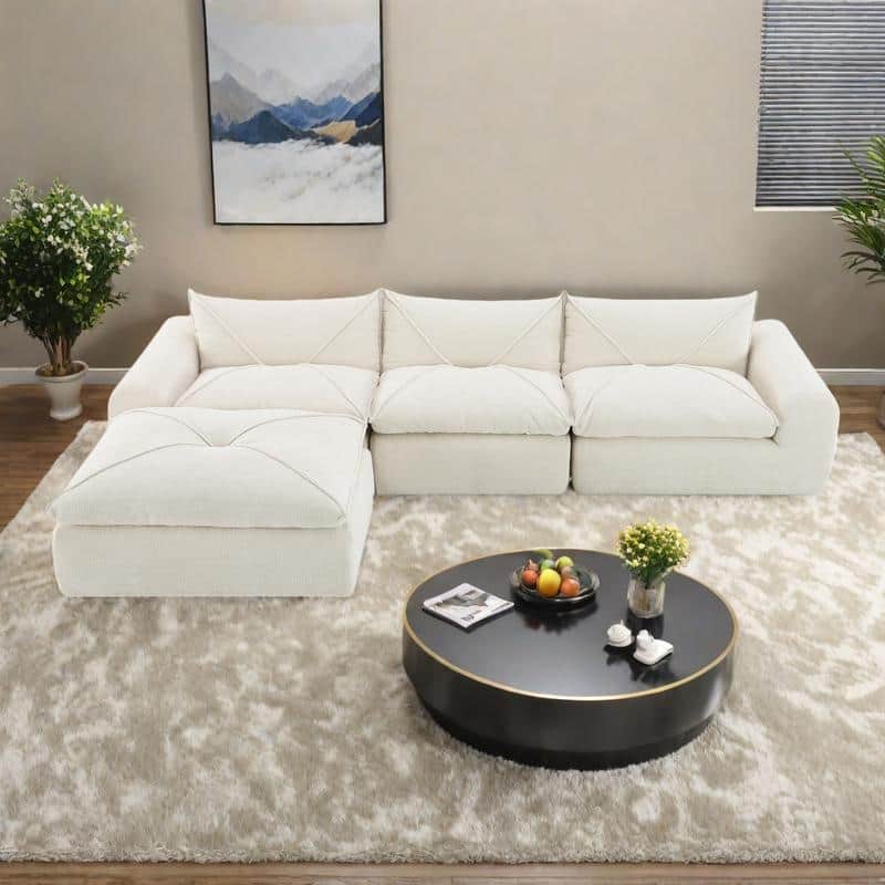 116" Chenille Fully Compressed Sectional Sofa with High-Density Foam, and 6-Seater Modular Cloud Couch