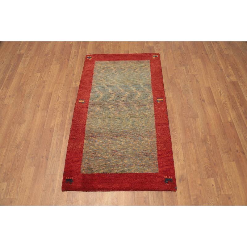 Hand Knotted Oriental 100% Wool Carpet Tribal Animal Pictorial Multi-Colored Gabbeh Area Rug - 4' 0'' X 2' 4''