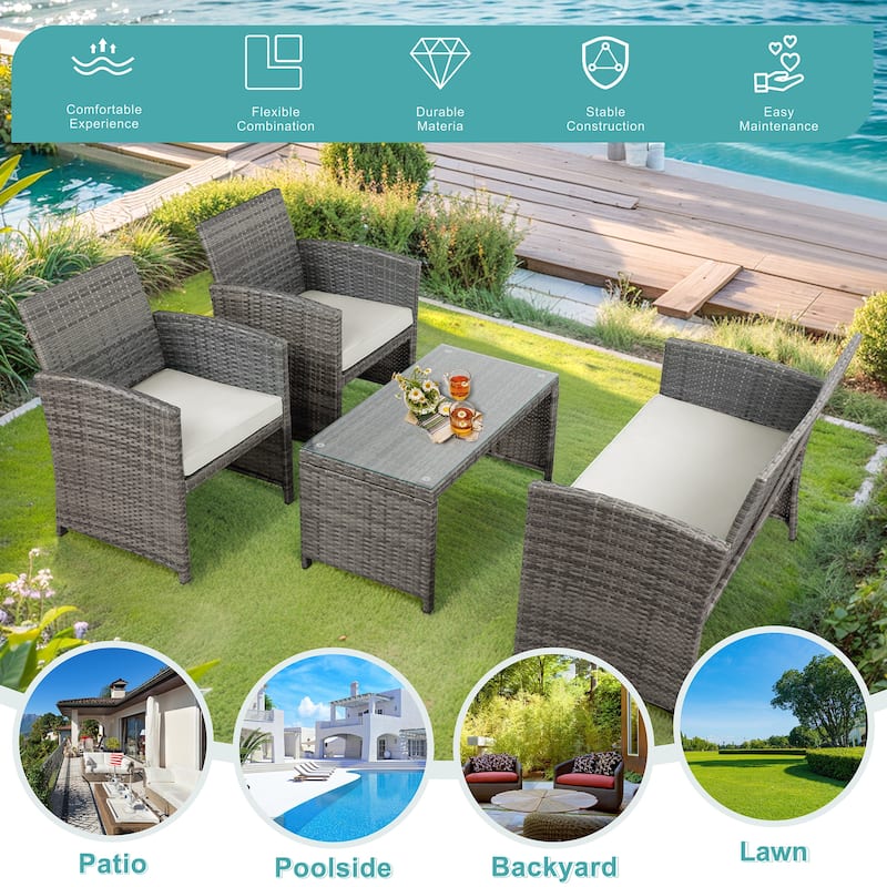 Futzca 4 Pieces Outdoor Patio Furniture Sets Conversation Sets Rattan Chair