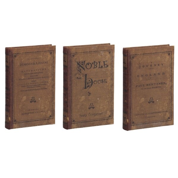 Set of 3 Brown and Black Vintage Finish Book Boxes 8.4" - N/A