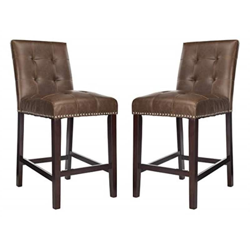 Farmhouse Style Counter Stool with Brown Espresso Finish, Solid Wood Construction, Kitchen Island Bar Seating