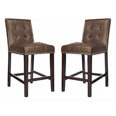 Farmhouse Style Counter Stool with Brown Espresso Finish, Solid Wood Construction, Kitchen Island Bar Seating