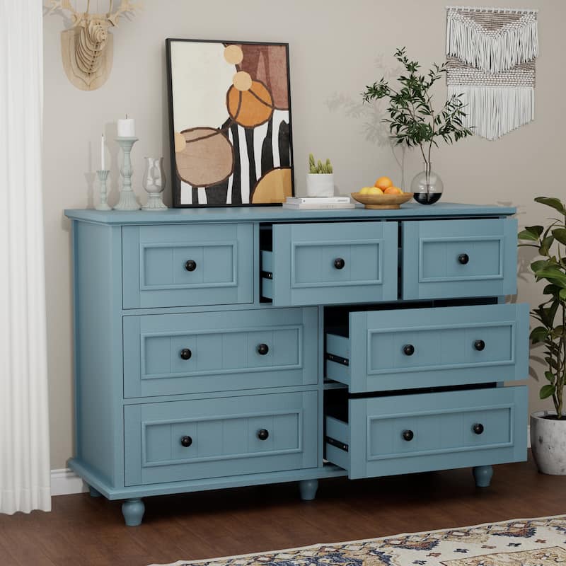 47"W Retro 7-Drawer Dresser Farmhouse Wood Dressers Chest of Drawers