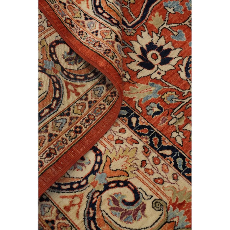 Hand Knotted Traditional Wool Orange Geometric Area Rug - 12' 1'' X 9' 1''