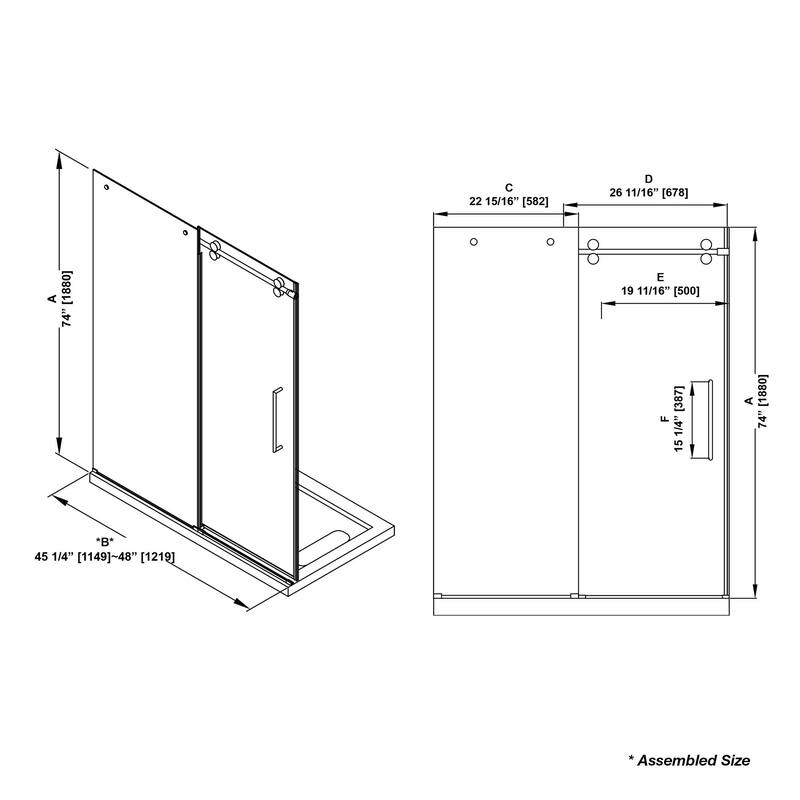 Ove Decors 15SGP-ORLA48 Reva 74" High x 48" Wide Sliding Frameless