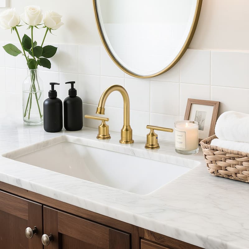 WOWOW 8 in. Widespread Double-Handle Bathroom Faucet with Drain Kit