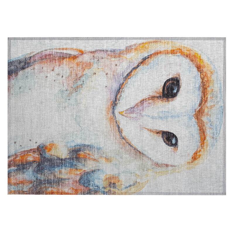 Machine Washable Indoor/ Outdoor Modern Owl Chantille Rug