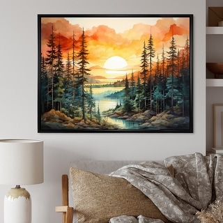 Designart "Pine Tree Sunset Glow II" Tree Pine Framed Canvas Art Print ...