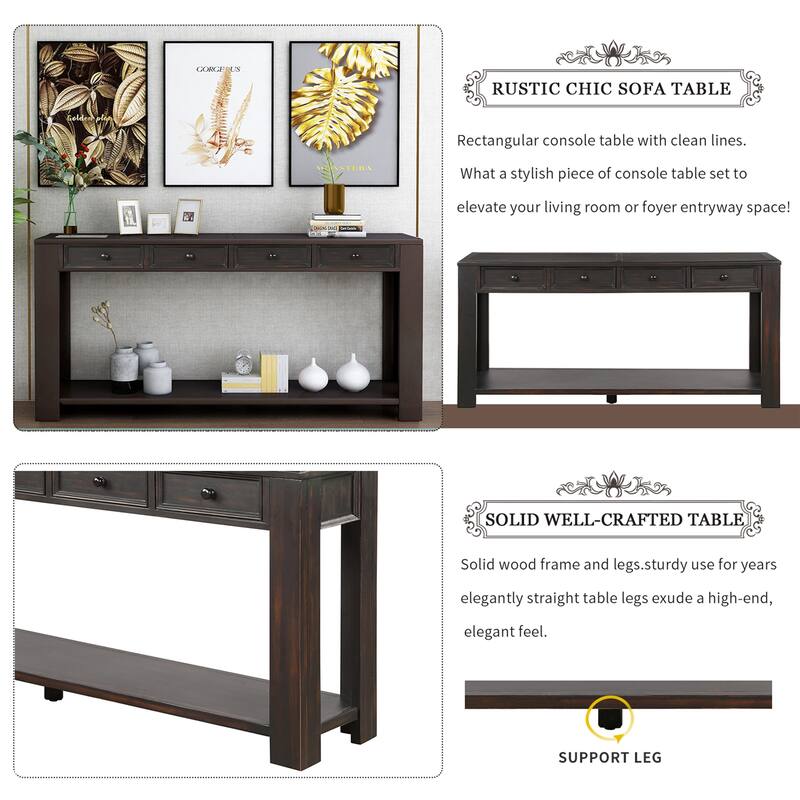 Farmhouse Wooden 4-drawer Console Table Entryway Table