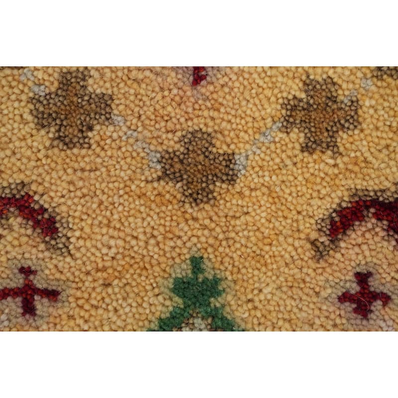 Hand-knotted Traditional Wool Yellow Geometric Area Rug Oriental Carpet - 8' 0'' X 2' 7''