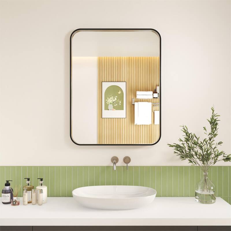 Organnice Rectangular Aluminum Frame Vanity Bathroom Mirror with Clear Glass