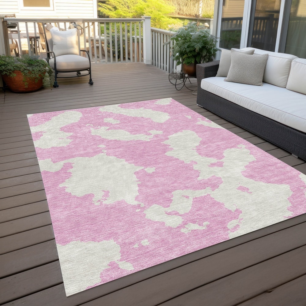 Machine Washable Indoor/ Outdoor Contemporary Abstract Chantille Rug